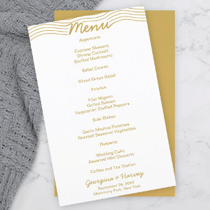Mariage Gold White Wavy Lines Menu minimaliste