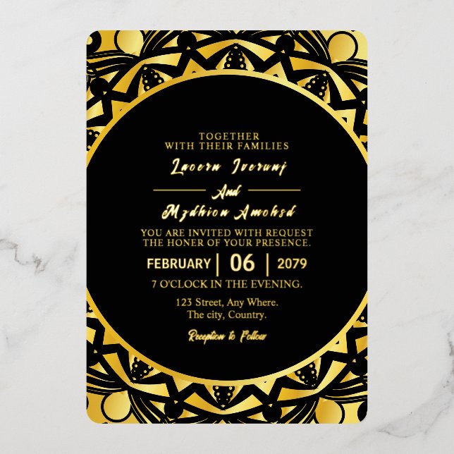 Mariage Golden Luxury Invitation Card Gold Foil (Recto)