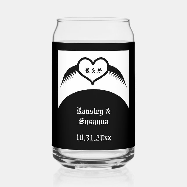 Mariage gothique cœur ailé monogrammé personnalisé (Recto)