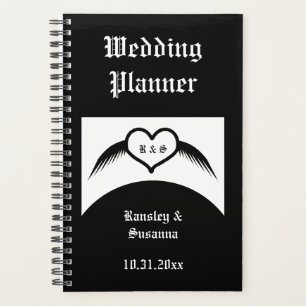 Mariage gothique cœur ailé monogramme personnalisé