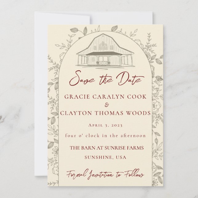 Mariage Grange Enregistrer Les Dates Invitation (Devant)