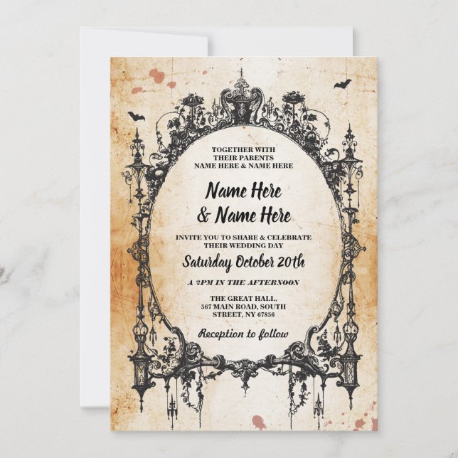Mariage Halloween Cadre gothique Invitation Vintag (Devant)