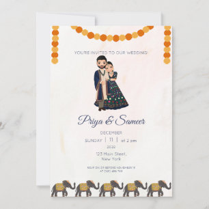 Mariage indien Couple Invitation Elephant