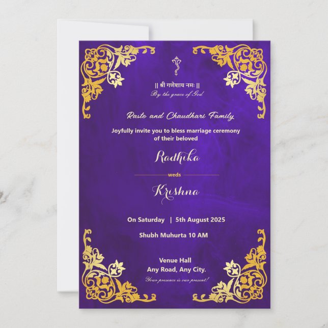 Mariage indien royal bleu hindoue invitation (Devant)