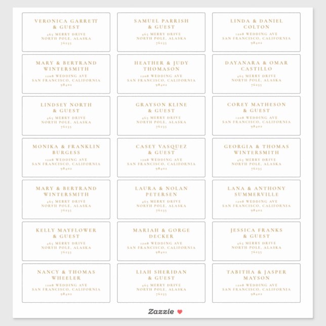 Mariage invité Étiquettes préadressés Boho Gold J1 (Feuille)