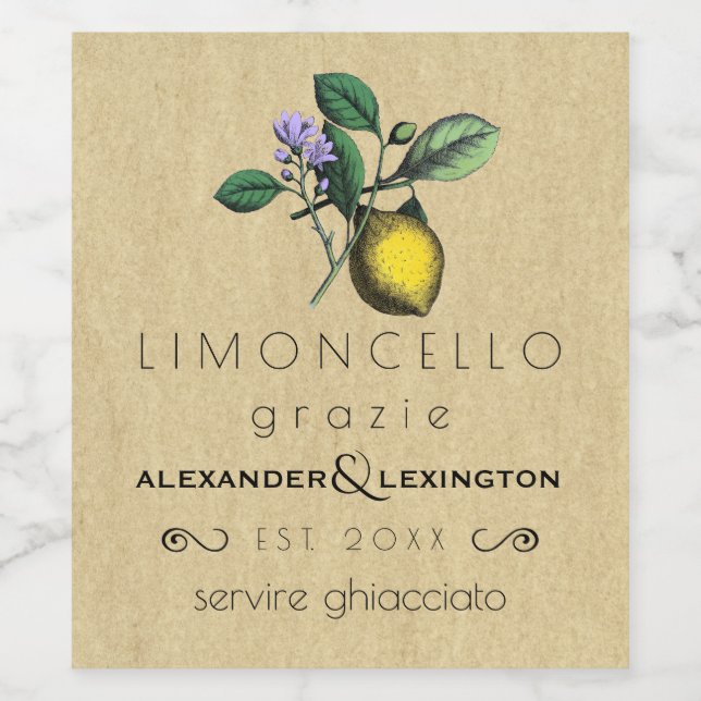 Mariage Invité Favoriser Limoncello Étiquette Vint (Étiquettes simples)