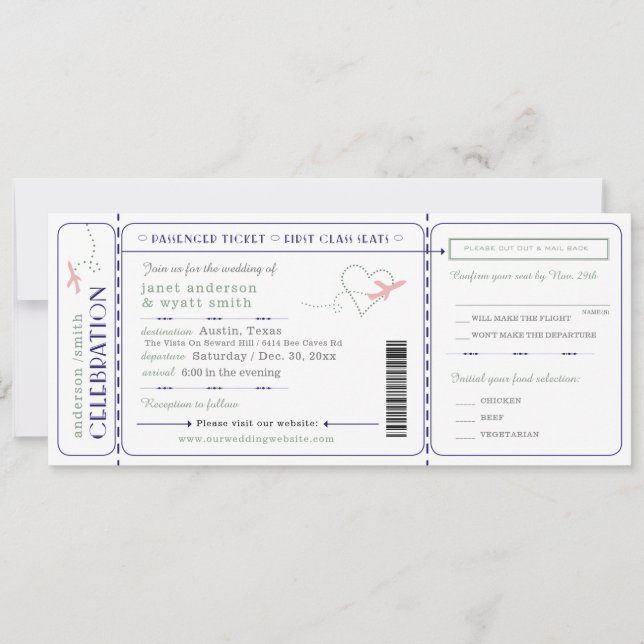 Mariage Inviter Voyage Carte D'Embarquement Repas  (Devant)