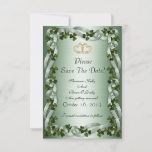 Mariage irlandais, carte "save the date" avec trèf