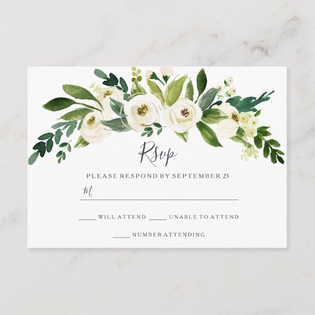 Mariage Jardin Floral Blanc Moderne RSVP (Devant)