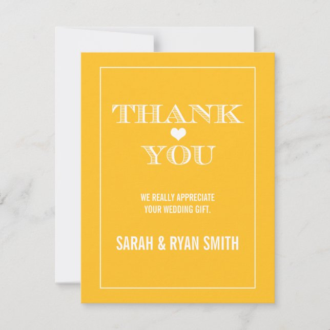 Mariage Jaune du Coeur adoré Merci Cartes (Devant)