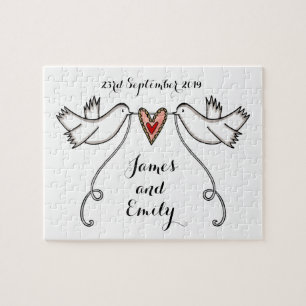 Mariage Jigsaw Puzzle Doves blanches personnalisée