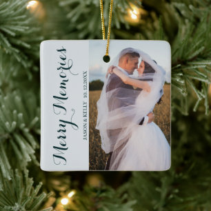 Mariage Joyeux Souvenirs Photo Ornement en céramiq