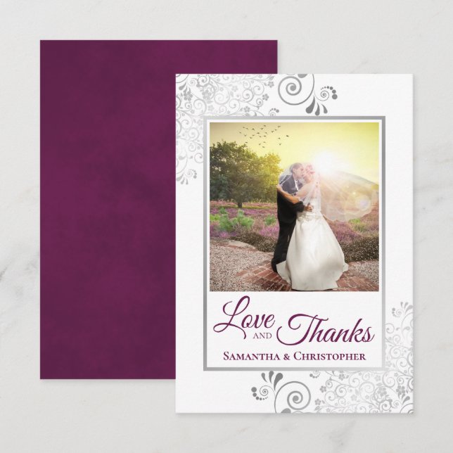 Mariage Lace Argent Magenta & White Love & Merci (Devant / Derrière)
