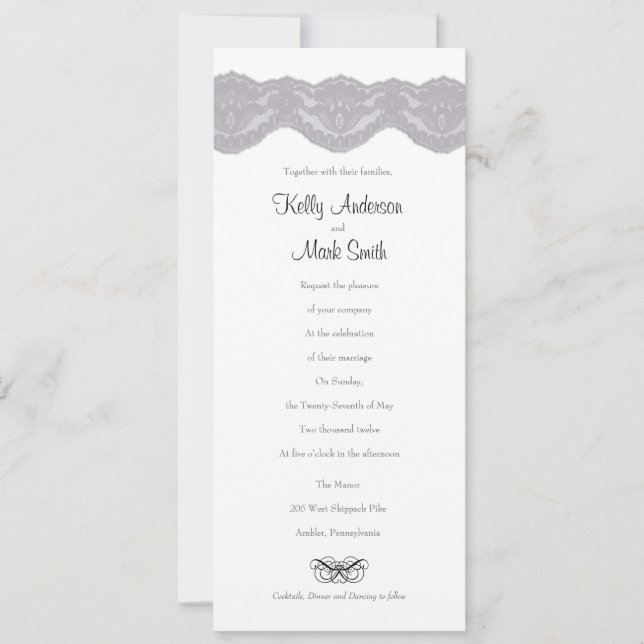 Mariage Lace gris et noir invitation (Devant)
