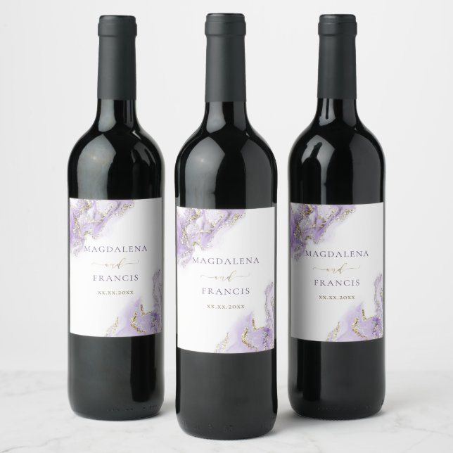 mariage lavande en marbre doré Étiquette à vin (Bouteilles)