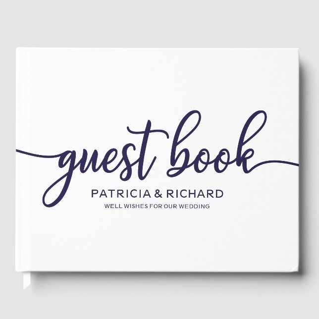 Mariage Livre d'hôtes Chic Navy Blue Calligraphy (Recto)