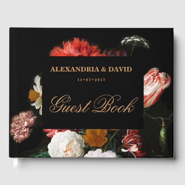 Mariage Livre d'hôtes Dark Black Red Floral (Recto)