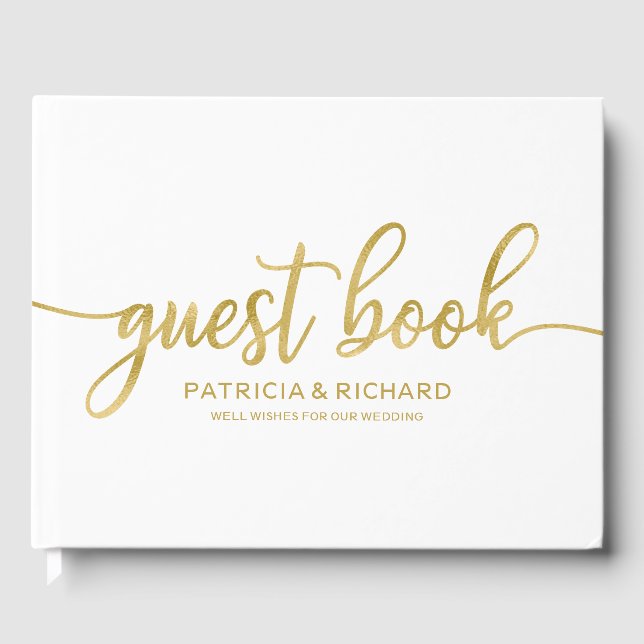 Mariage Livre d'hôtes Faux Foil Gold Chic Calligra (Recto)