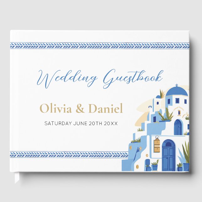 Mariage Livre d'hôtes Santorin Grèce Bleu (Recto)