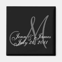 Mariage marié Groom Date Monogramme Black Magnet