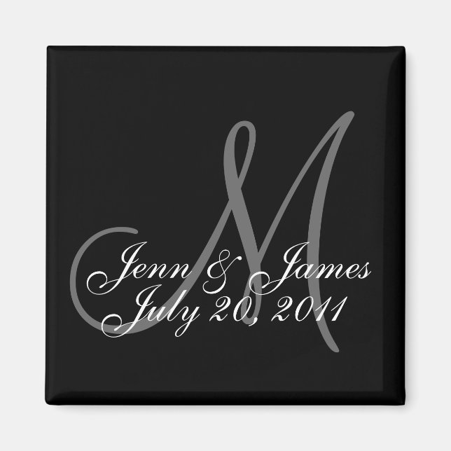 Mariage marié Groom Date Monogramme Black Magnet (Devant)