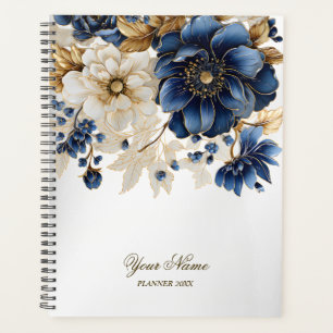 Mariage Marine Bleu Blanc Or Floral Argent