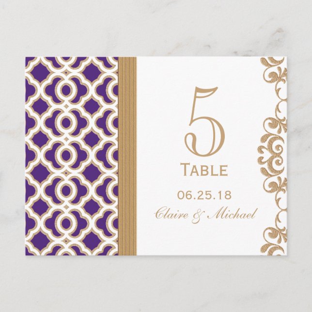 Mariage marocain violet et or Numéro de table (Devant)