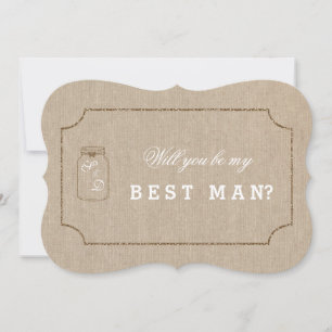 Mariage Mason Jar Linen Canvas BEST MAN Invitation