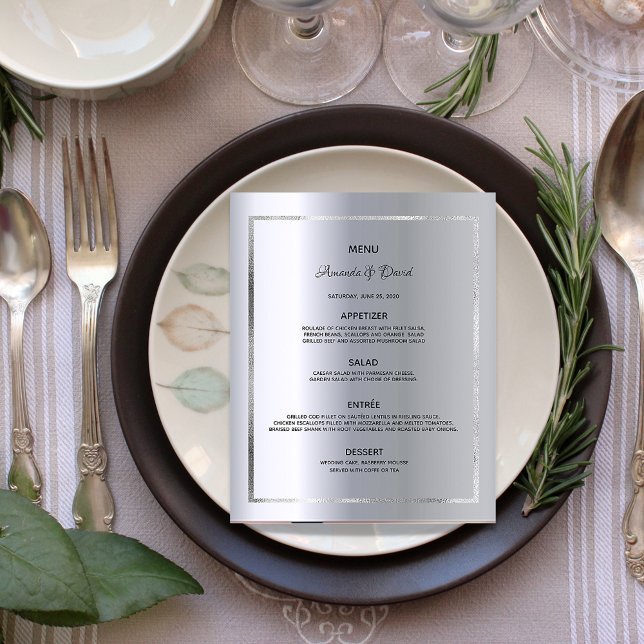 Mariage Menu argent glam élégant (Créateur téléchargé)