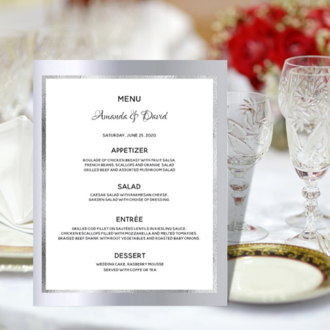 Mariage Menu argent glam métallique élégant (Créateur téléchargé)
