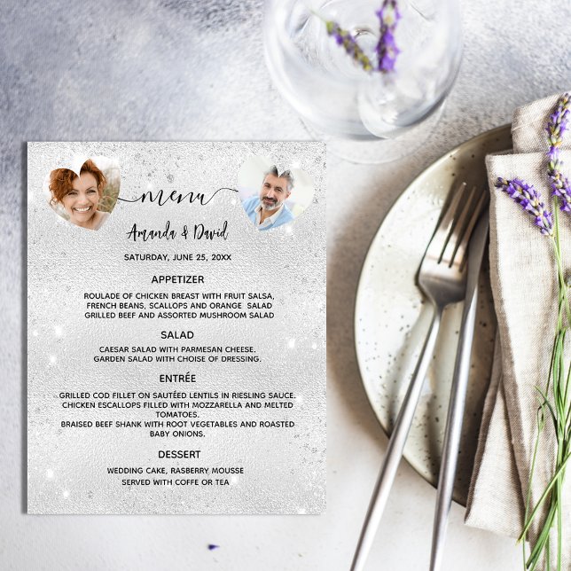 Mariage Menu argent scintille coeur photo (Créateur téléchargé)