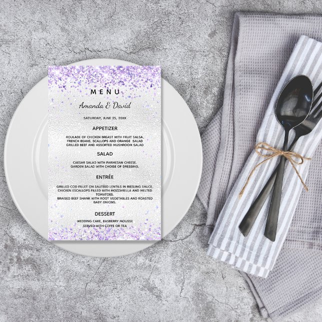 Mariage Menu argent violet lavande (Créateur téléchargé)