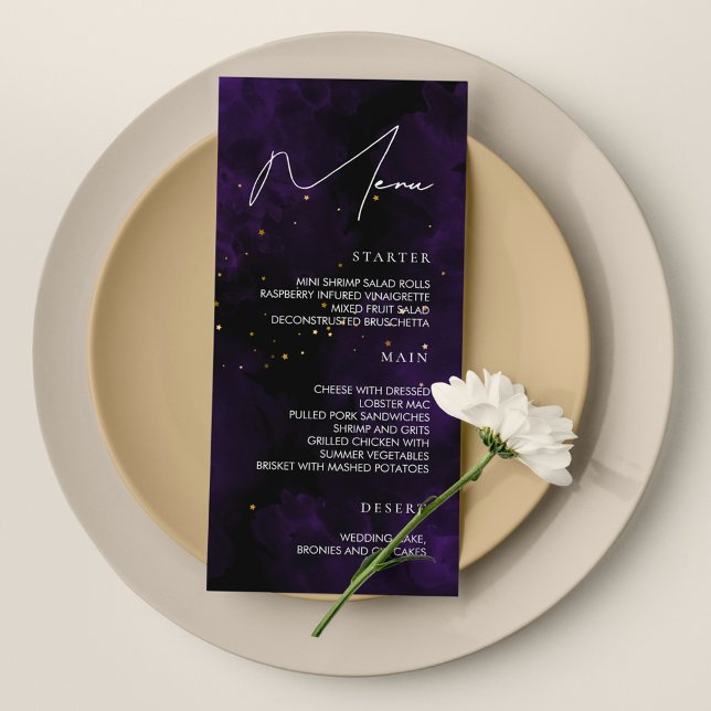 Mariage Menu Dark Purple Magic Gold (Créateur téléchargé)