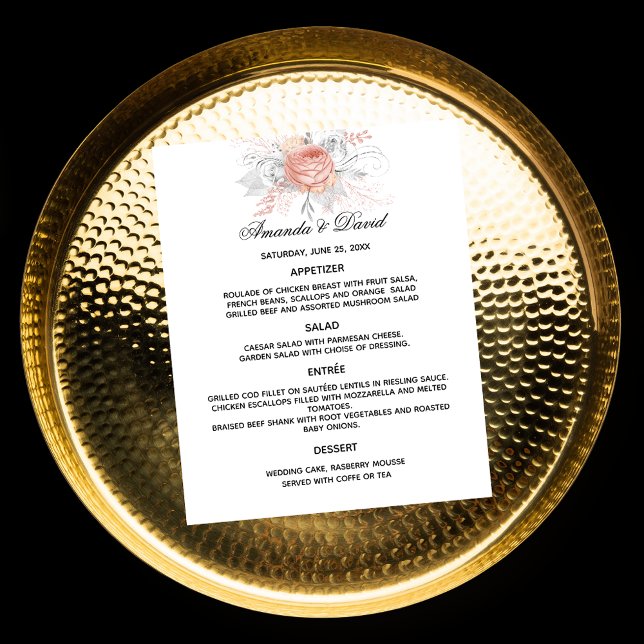 Mariage Menu Floral or rose blanc (Créateur téléchargé)