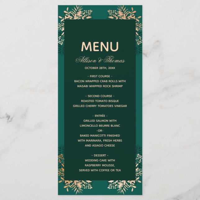 Mariage Menu Herbe d'or émeraude (Devant)