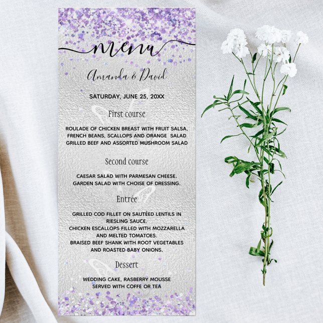 Mariage Menu papillons violet argenté (Créateur téléchargé)