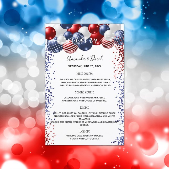 Mariage Menu patriotique rouge blanc bleu ballons (Créateur téléchargé)