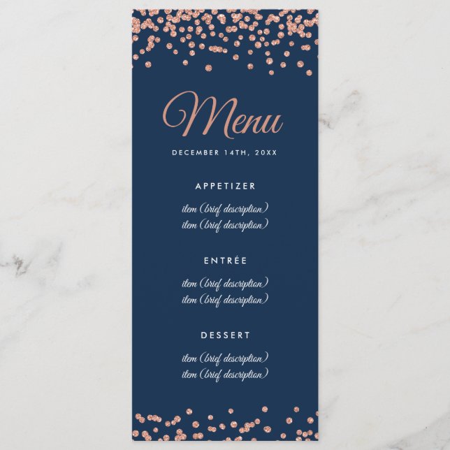 Mariage Menu Rose Gold Faux Parties scintillant Co (Devant)
