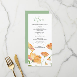 Mariage Menus Aquarelle Orange Florales