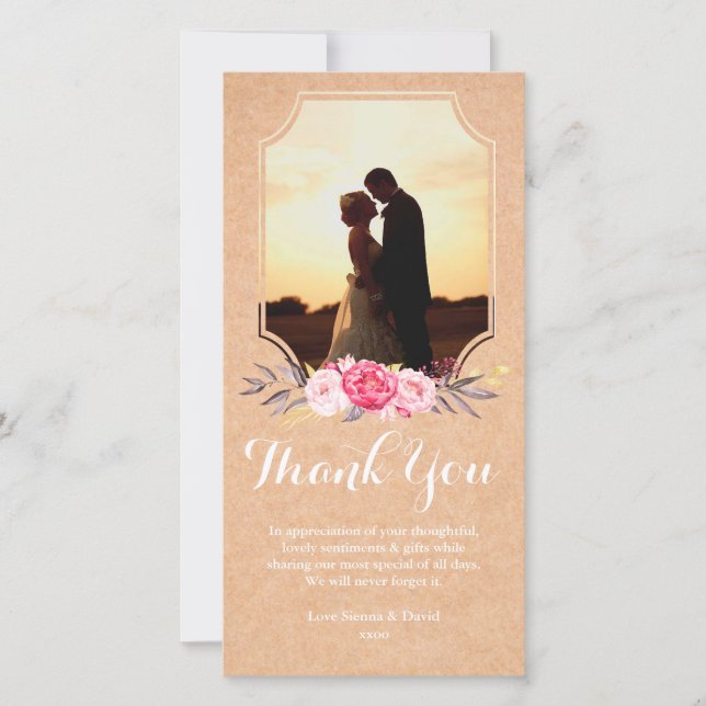 Mariage Merci Aquarelle Fleurs Carte photo (Devant)