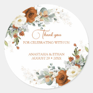 Mariage merci autocollant avec fleur d'orange brûl