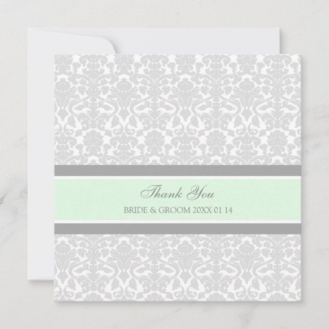 Mariage Merci Cartes Green Grey Damask (Devant)