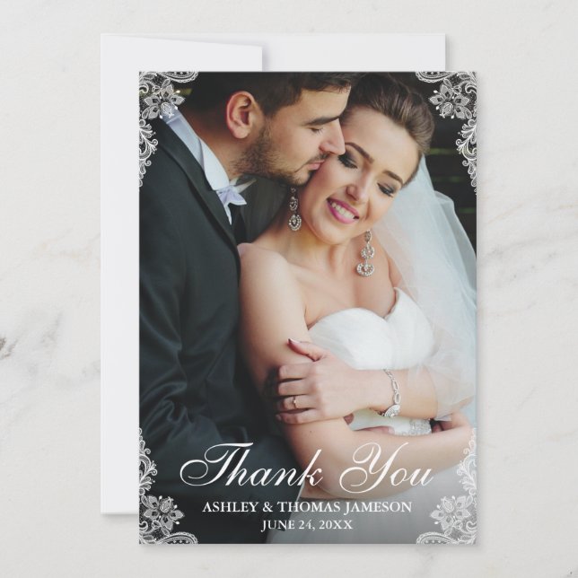 Mariage Merci Lace Bordure Couple Photo (Devant)