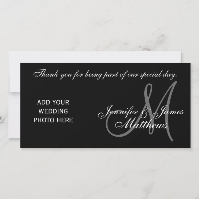 Mariage Merci Monogramme et Message PhotoCard (Devant)