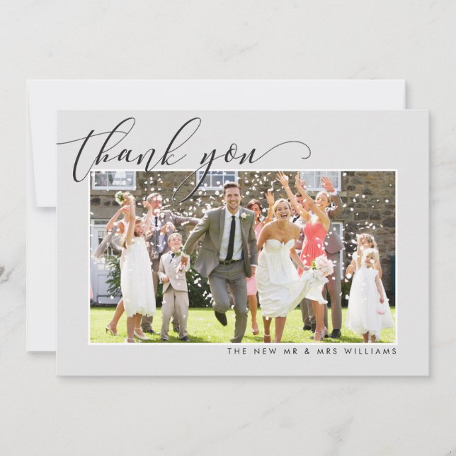 MARIAGE MERCI photo calligraphie élégant gris (Devant)