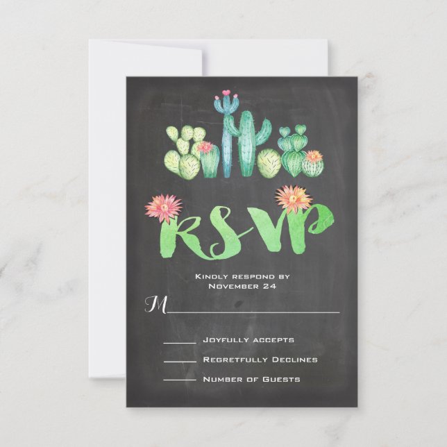 Mariage mexicain aquarelle Cactus RSVP (Devant)