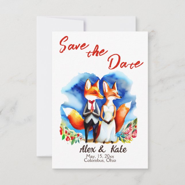 Mariage mignon Fox Couple Save the Date Faire-part (Devant)
