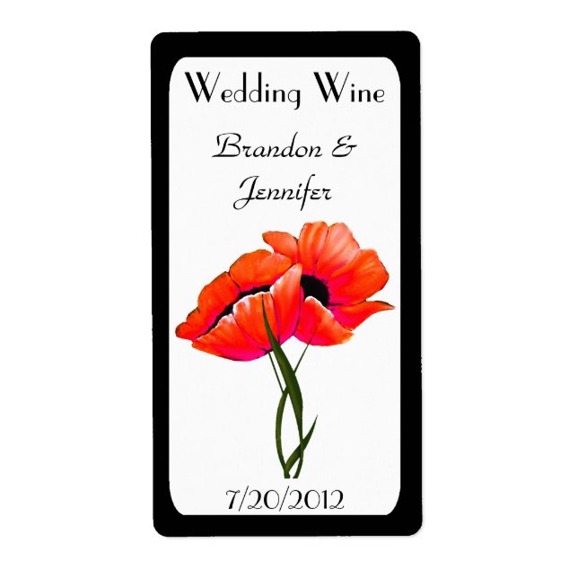 Mariage  Mini Étiquettes de vin Orange Poppies (Devant)