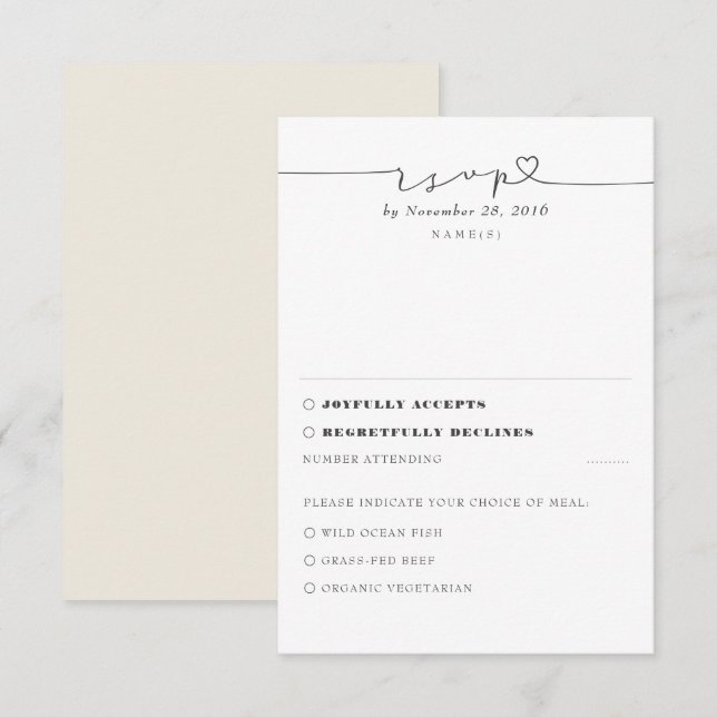 Mariage minimal moderne ivoire RSVP (Devant / Derrière)