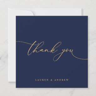 Mariage minimaliste bleu marine et or Merci